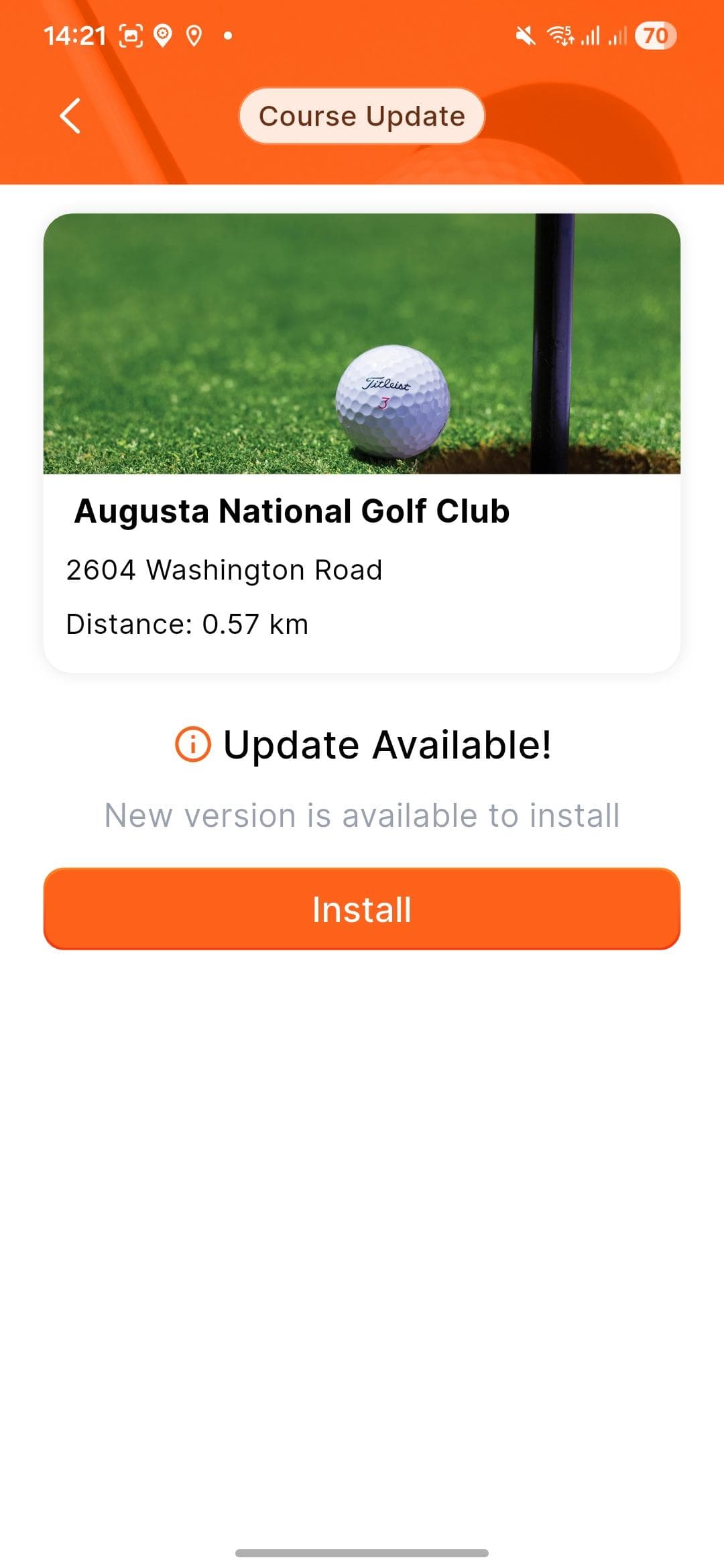 Course Update screen showing an available update and the Install button