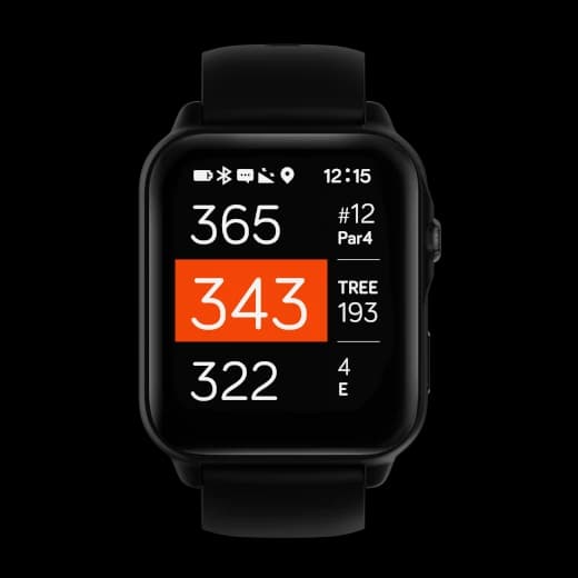 Navo W1 golf GPS watch showing front, center, and back distances